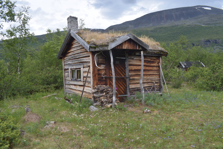 a tiny historic log cabin in the wilderness