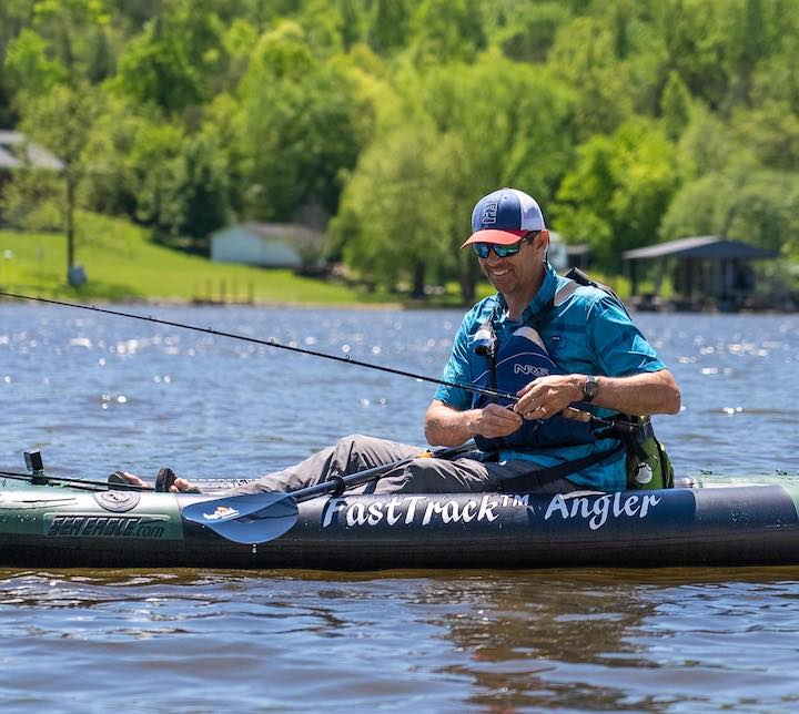 Ken Whiting fishing from the Sea Eagle FastTrack Angler inflatable kayak