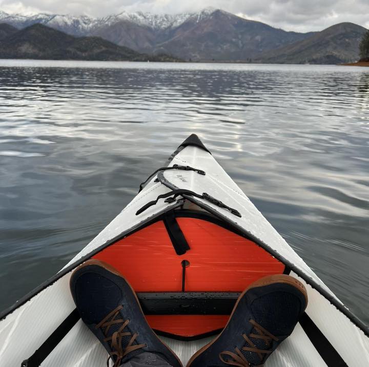 in the Oru kayak on a mountain lake