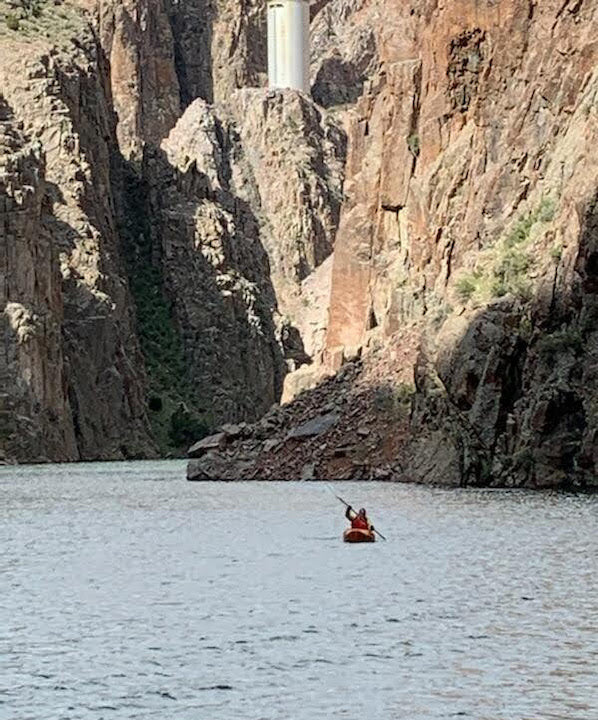 the author kayaking inside Fremont Canyon
