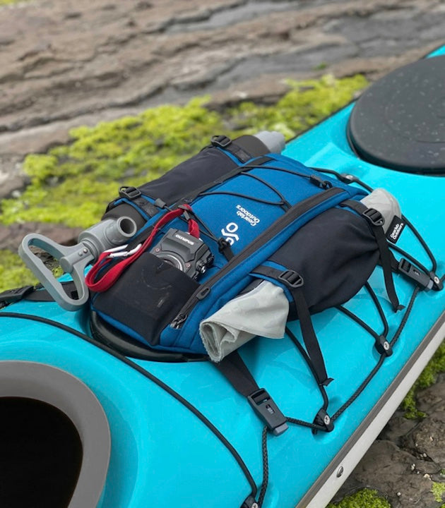 Deck Pod 2 strapped onto a kayak, by GearLab Outdoors
