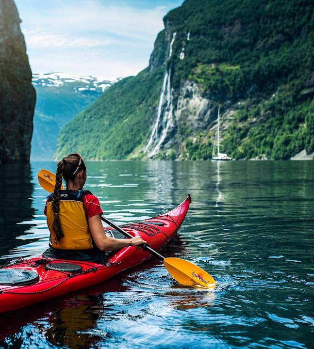 kayaking with a hi-viz paddle
