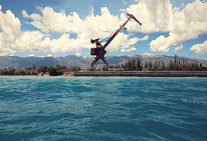 Seeing the shoreline of Balykchy from the kayak