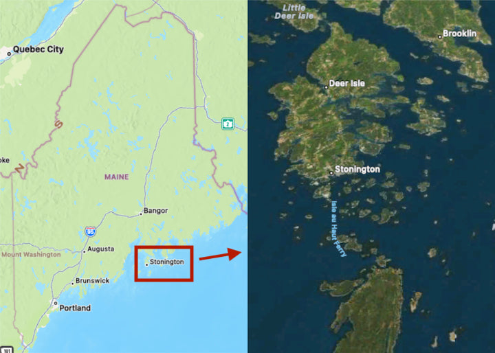 Map of Maine (left) and Stonington Archipealo (right)