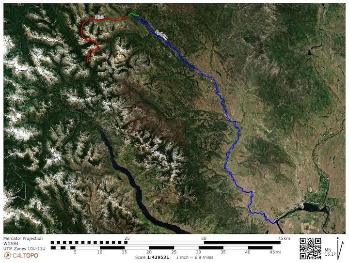 satellite map of the Methow River Valley