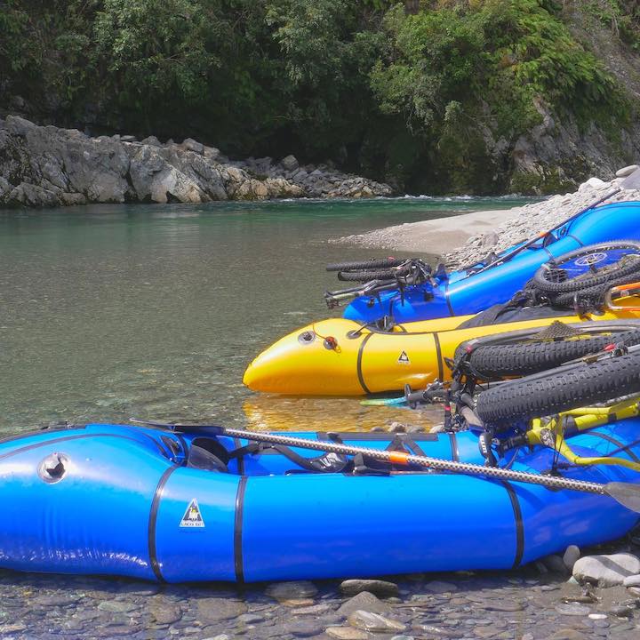 packrafts on mikonui river, new zealand