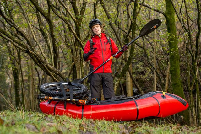 packrafter with aquabound paddle, bike and raft