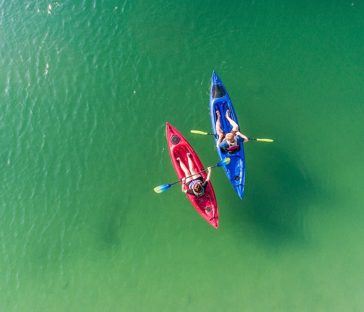 kayakers paddling sit-on-top kayaks