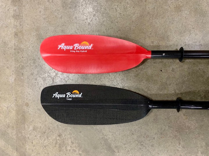 Sting Ray and Tango kayak paddle blades in red and black