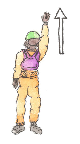 Illustration of a paddler with their arm straight up in the air (like raising your hand)