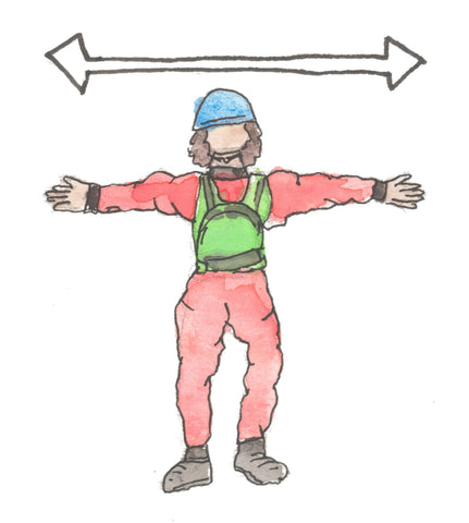 Illustration of a paddler with their arms outstretched in the "T" position, signaling stop 