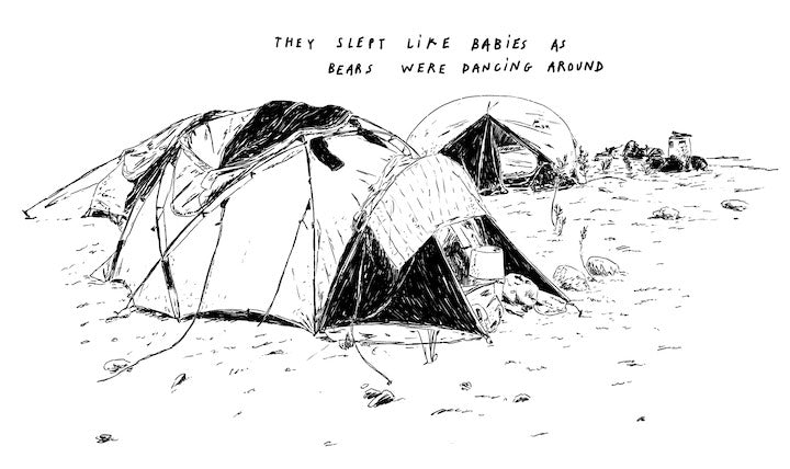 drawing of the riverside campsite