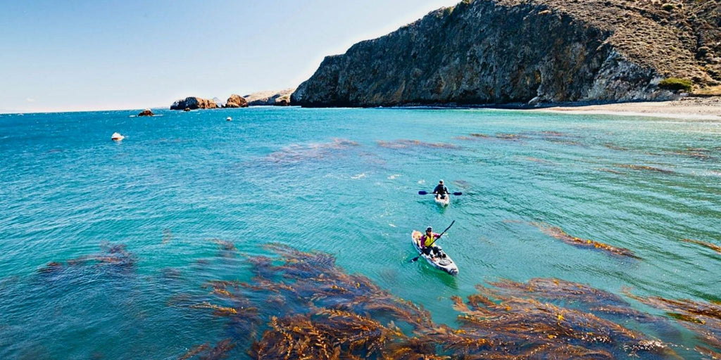 Ariel view of two sea kayakers in Channel Islands National Park