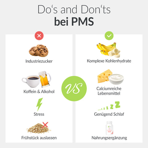 PMS Symptome: Infografik Dos and Donts bei PMS