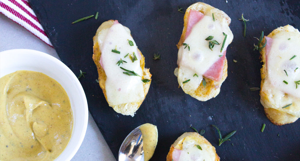 Ham & Swiss Crostini With Mustard And Herbs