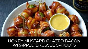 Maille, recipe, honey mustard glazed bacon-wrapped brussel sprouts