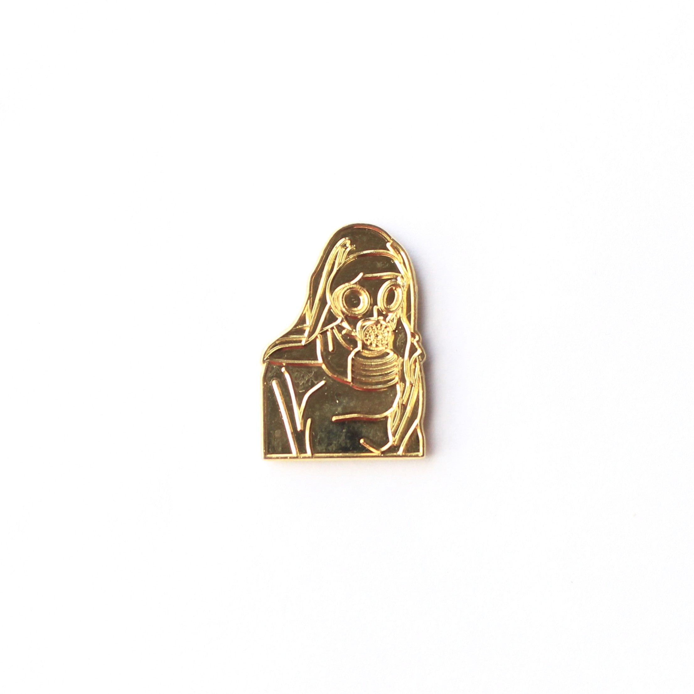 Cold Warrior Nun Wearing Gas Mask Pin