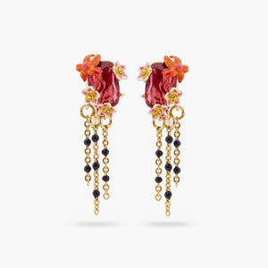 
            
                Load image into Gallery viewer, Faceted Crystal and Exotic Flower Dangling Clip-on Earrings
            
        