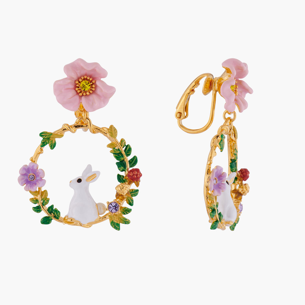 
            
                Load image into Gallery viewer, ENCHANTED ENCOUNTER Bunny on Flowered Branch Clip-on Creoles
            
        