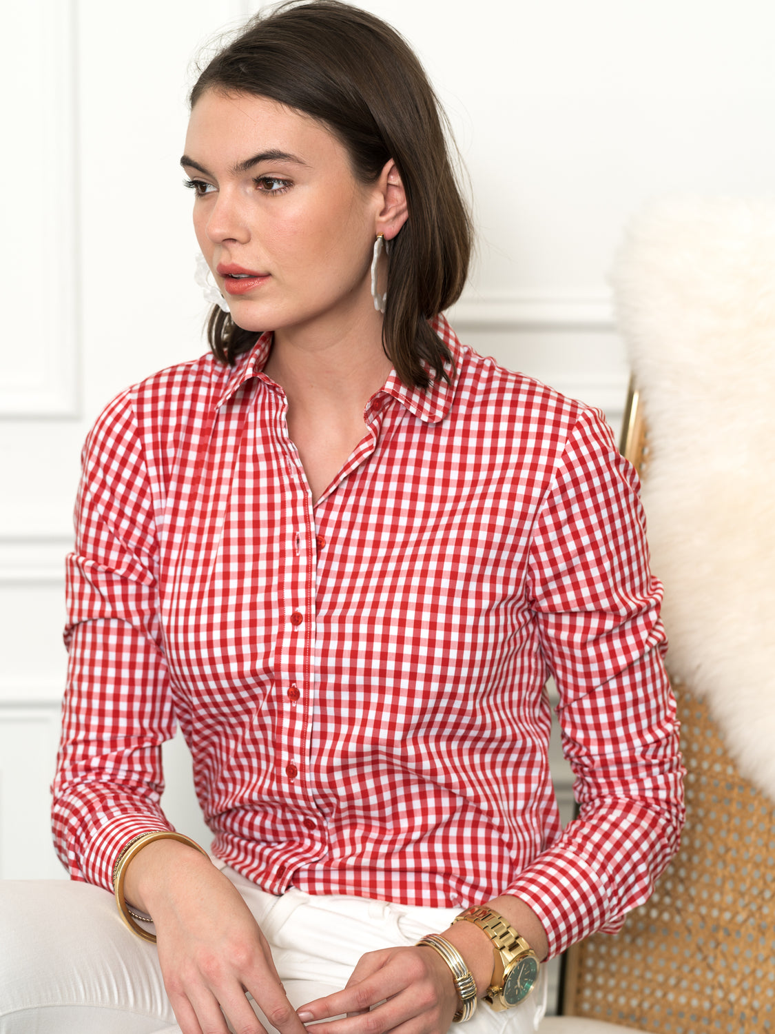 women's red shirt with collar