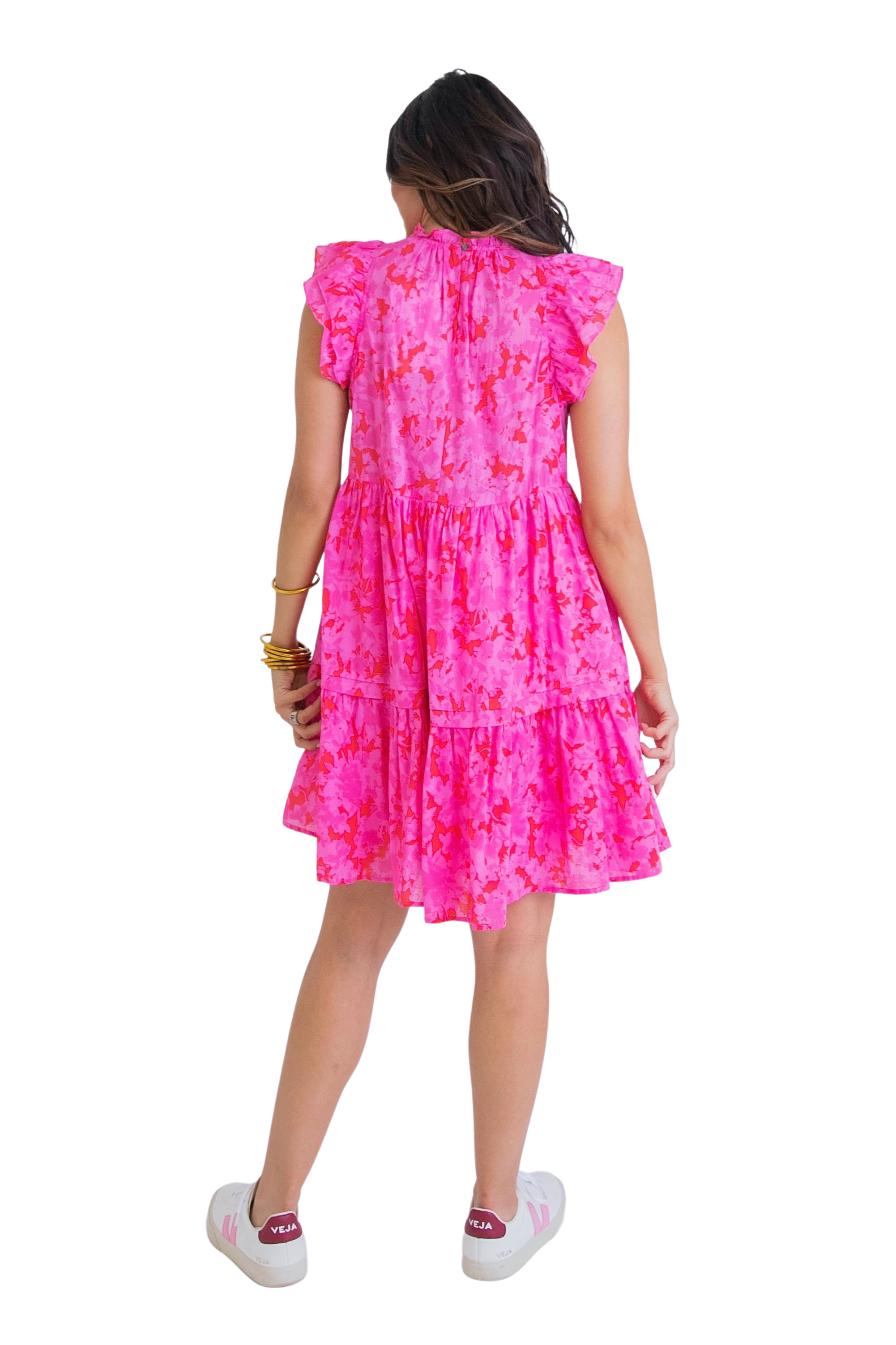 FLORAL RUFFLE SLEEVE TIER DRESS