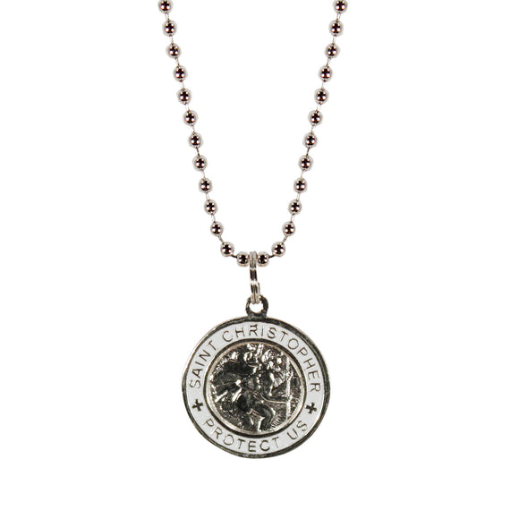 St. Christopher Necklace Small - silver/white