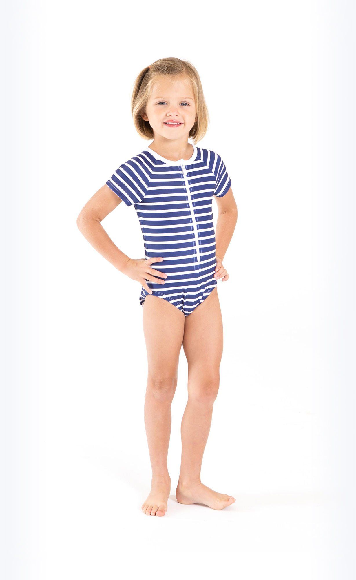 Cover Kids Short-Sleeved Swimsuit - Navy Stripes – Cover Swim