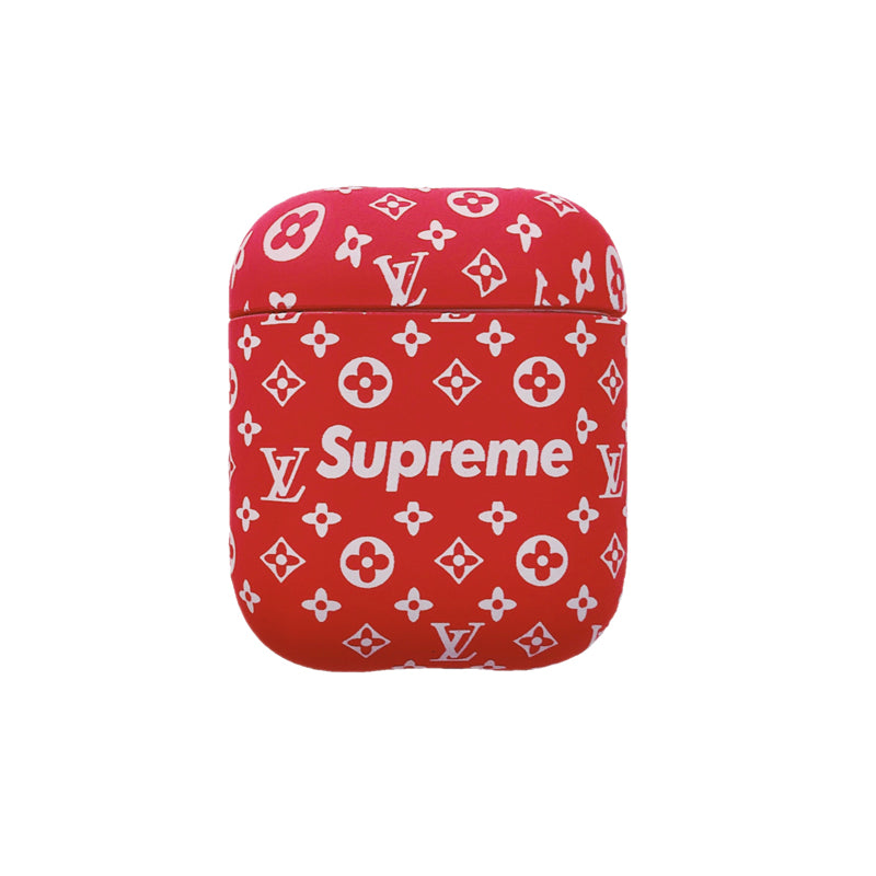Red Sup Monogram Protective Apple Airpod Case - Red – ELEVATEDCASES