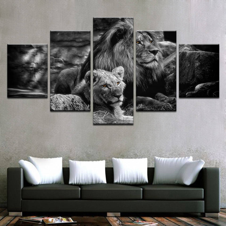Lion And Lioness Wall Art In Black And White Onestoptwoshop