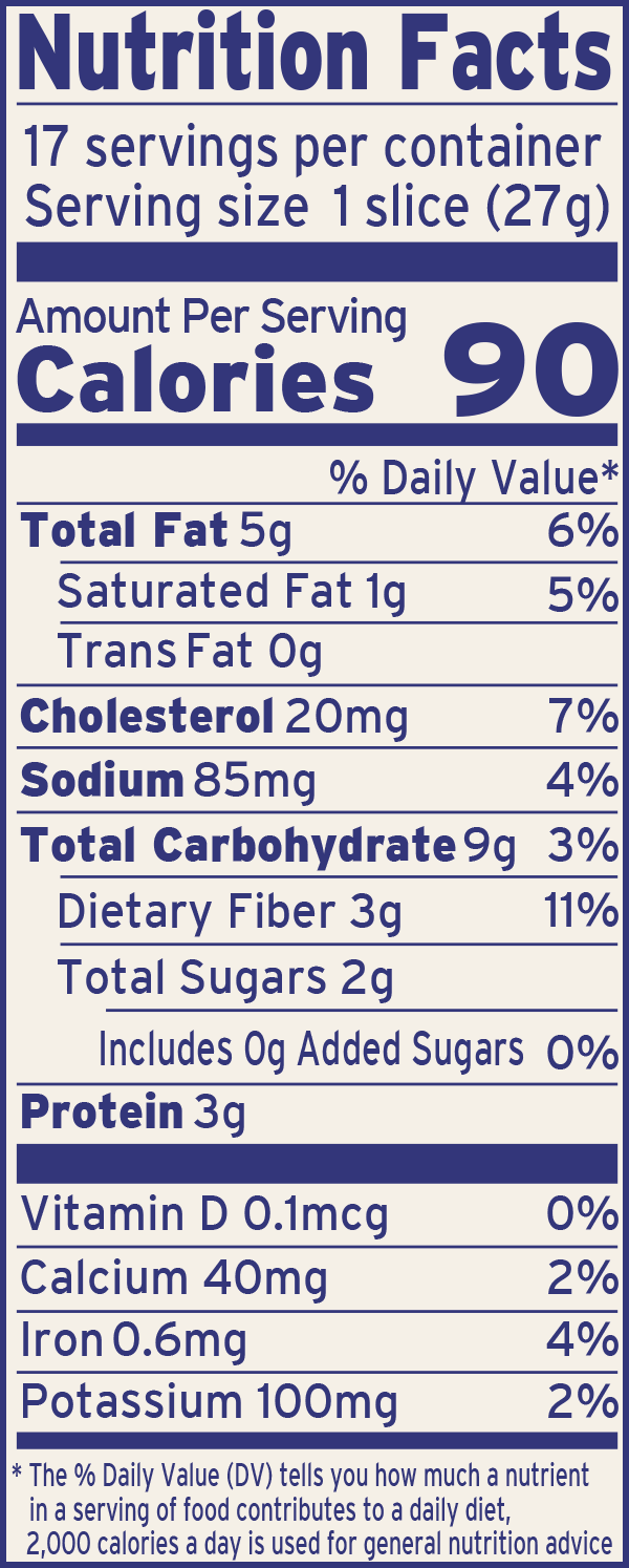 Base Culture Cinnamon Raisin Bread Nutrition Fact Panel