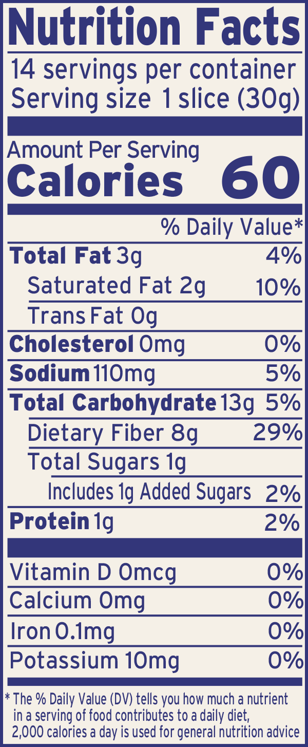 Base Culture Simply Classic Sandwich Bread Nutritional Facts Panel