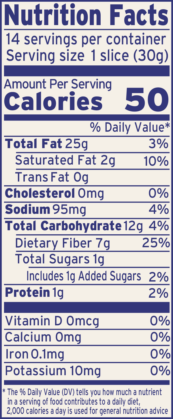 Base Culture Simply Hint of Honey Nutritional Facts Panel