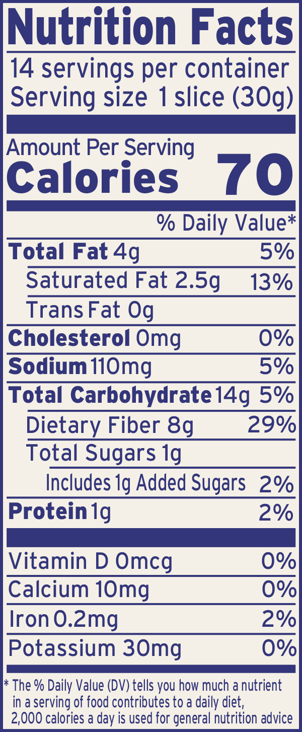 Simple Super Seed Bread Nutritional Facts Panel