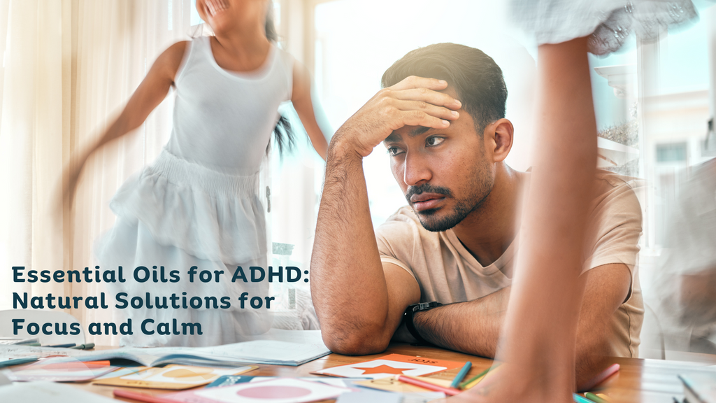 Image: Man amidst lively, playful children, holding his head with a look of confusion and frustration – illustrating the challenges of ADHD in a dynamic and energetic environment.