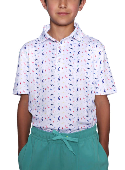 Boys White Tossed Byrds Performance Polo