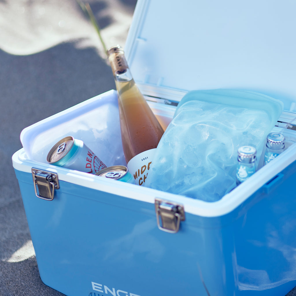 Portable cooler with ice for picnics