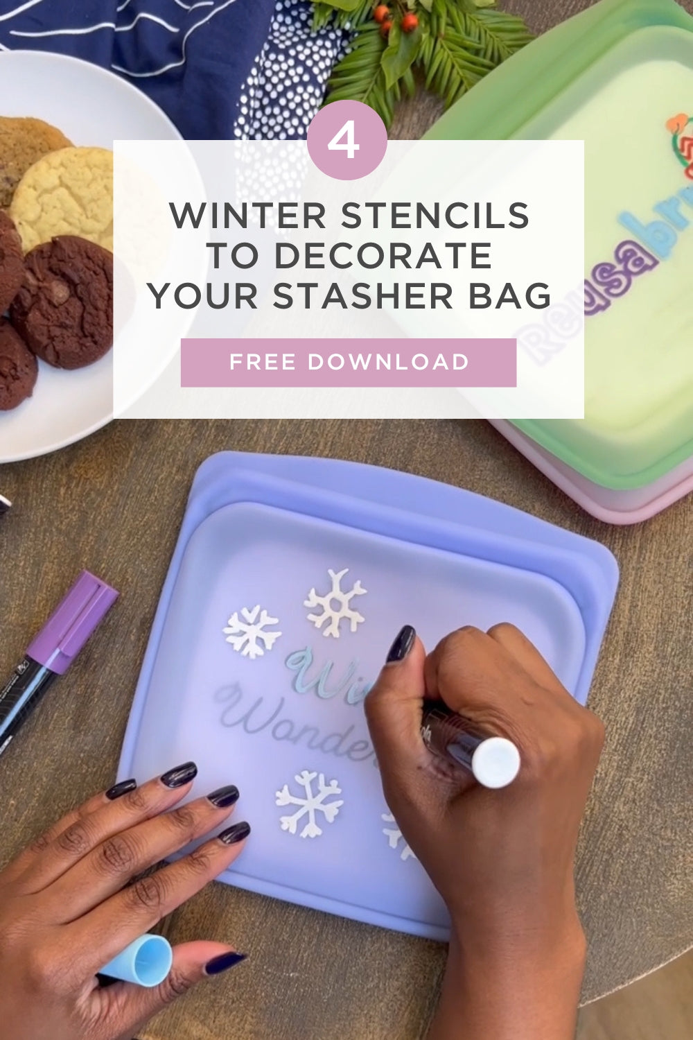 Winter Stencils to Decorate Stasher Bags