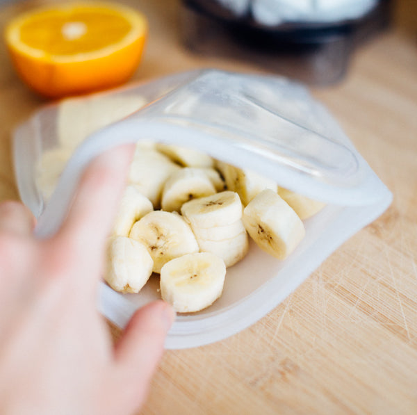 Freeze bananas for smoothies in stasher bag