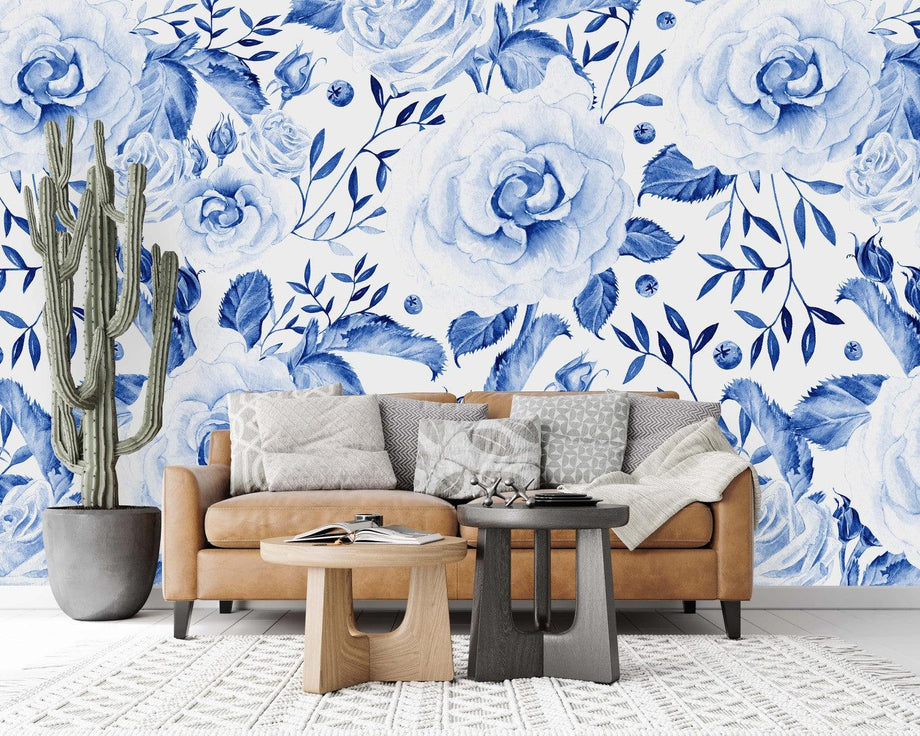Blue White Wallpaper Floral Flower White Blue Tile Peel and Stick Wallpaper  Removable Wall Paper Waterproof