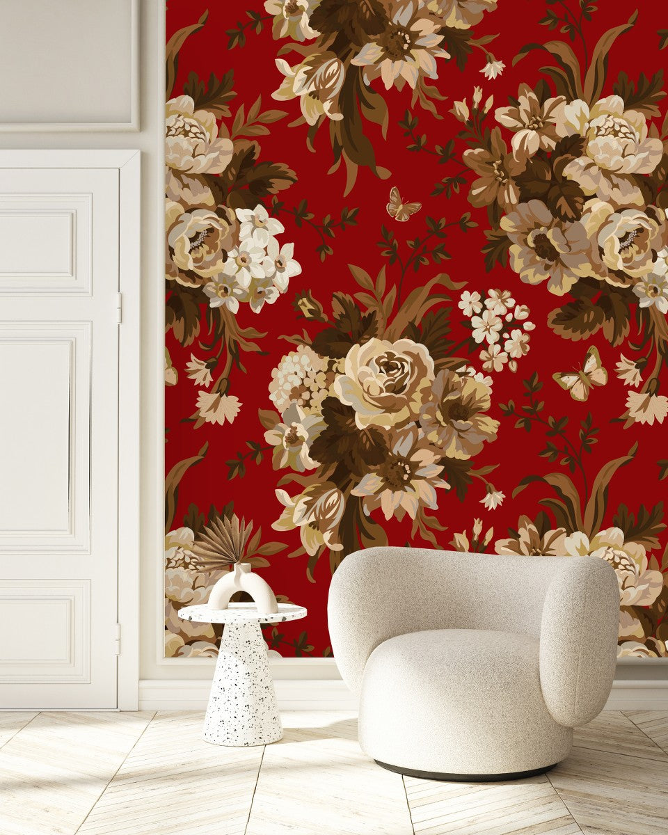 Red Floral Wallpaper buy at the best price with delivery  uniqstiq