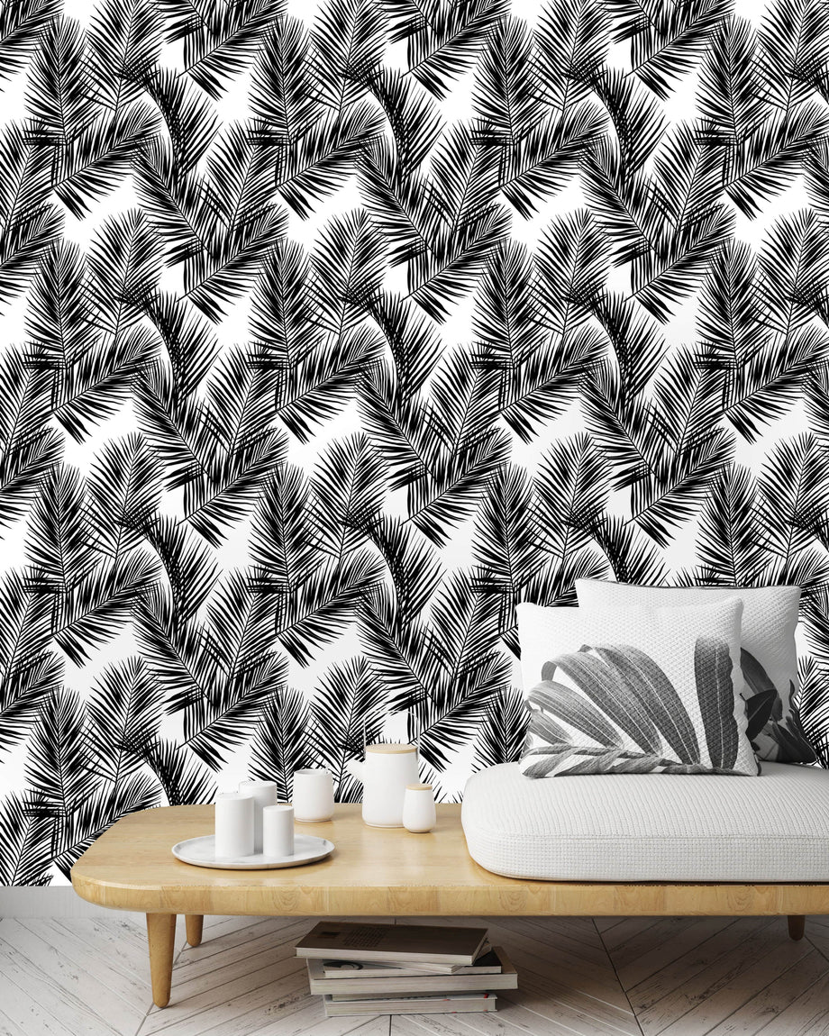 Grandeco Isa Banana Leaf Blown Textured Wallpaper Black  White  DIY at BQ