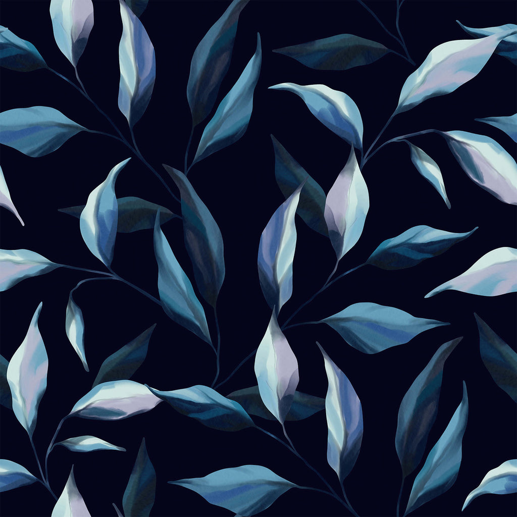 Dark Blue Wallpaper with Leaves Design  uniQstiQ Botanical