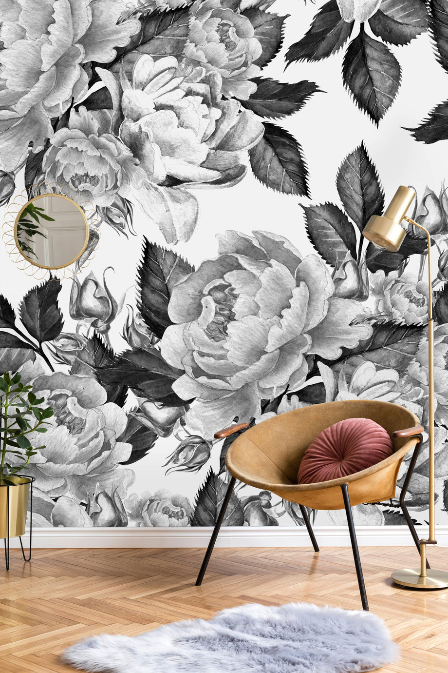 Customized Wallpaper 3d Nordic Black and White Peony Flower Mural Living  Room Bedroom Restaurant обои TV