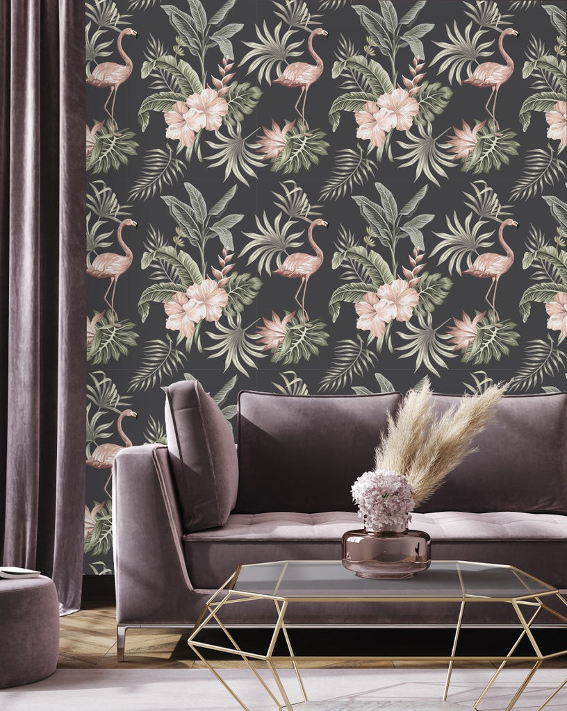 Tropical Wallpaper Pattern With Green Monstera Dark  Etsy  Tropical  wallpaper Custom nursery art Leaf wallpaper