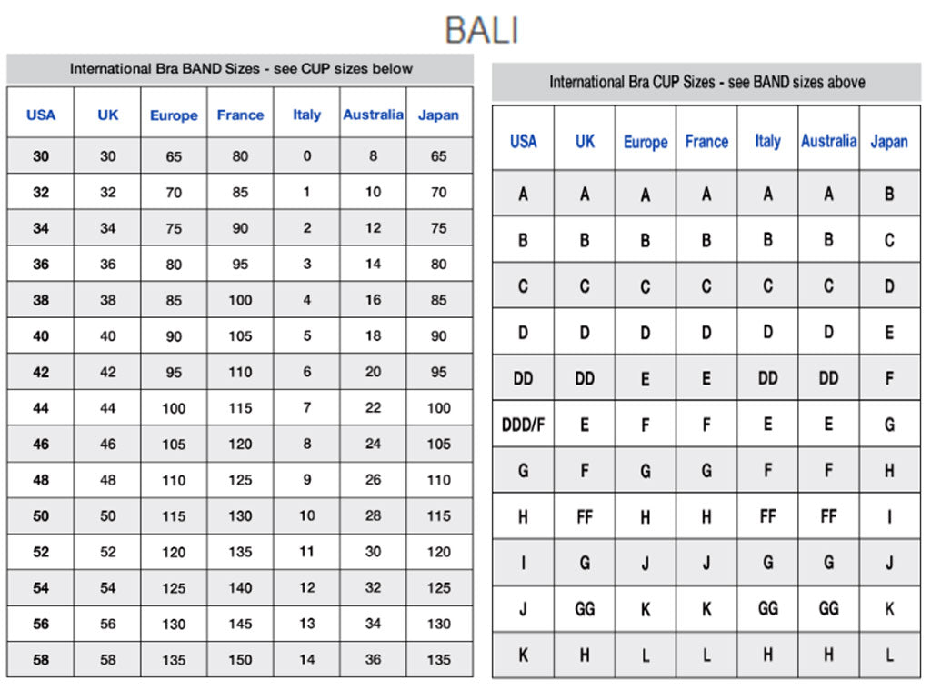 Bali Comfort Revolution Bra Size Chart