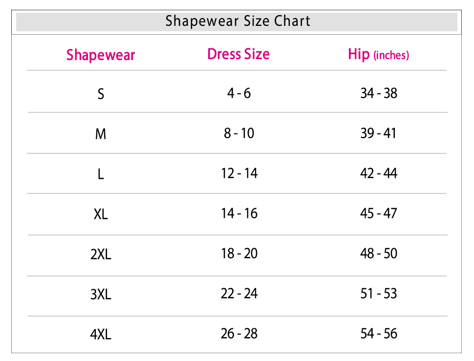 Maidenform Waist Nipper Size Chart