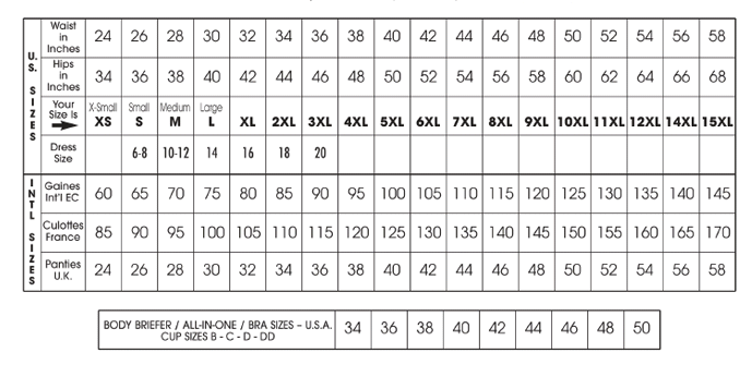 Rago Shapewear Size Chart