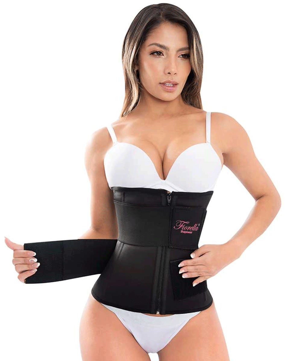 Fiorella Zipper Up Double Snatch 2 Belts Workout Latex Waist