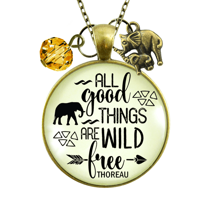 Gutsy Goodness Wild and Free Necklace Good Things Thoreau Quote Elephant Jewelry - Gutsy Goodness Handmade Jewelry;Wild And Free Necklace Good Things Thoreau Quote Elephant Jewelry - Gutsy Goodness Handmade Jewelry Gifts