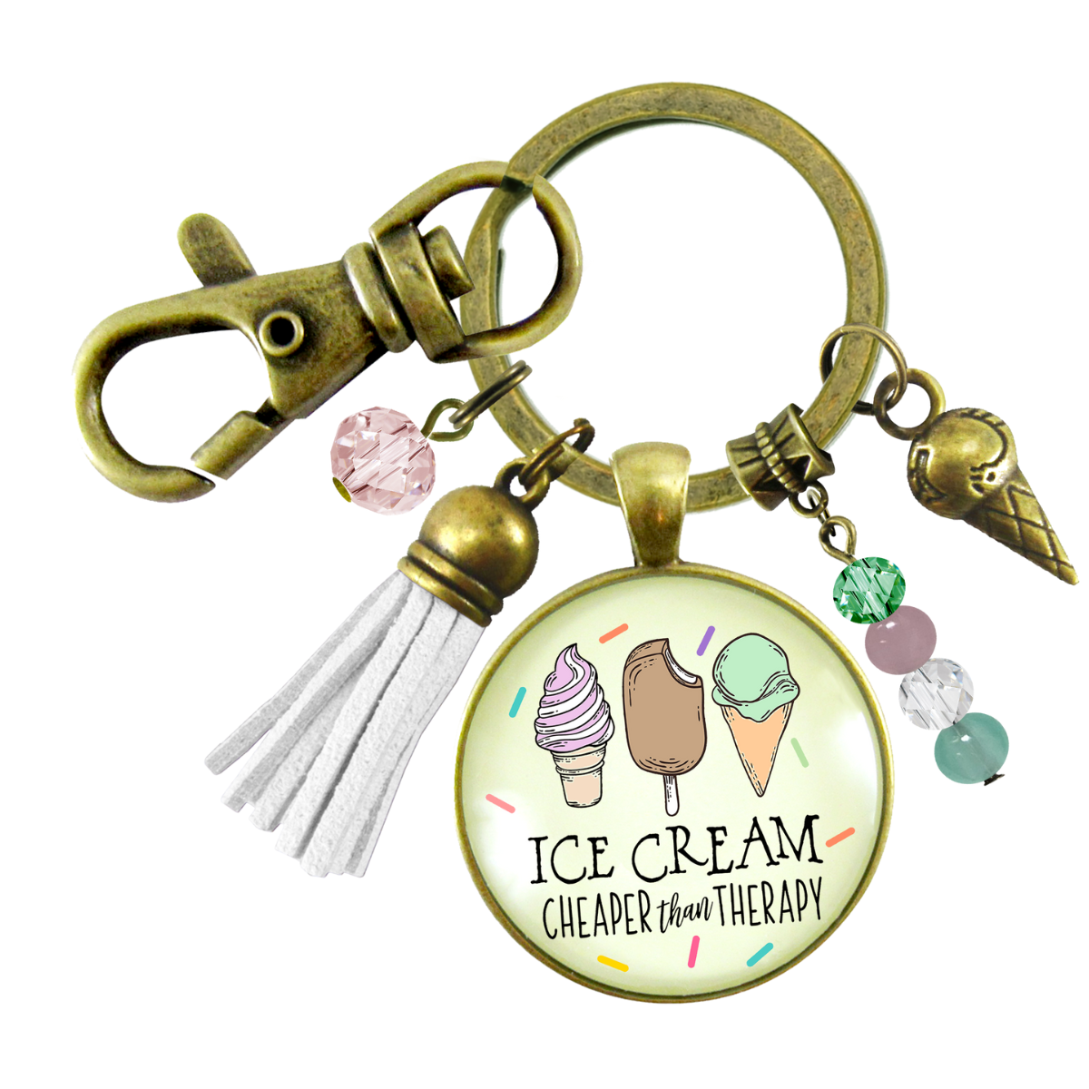 Ice Cream Keychain Cheaper Than Therapy Retro Ice Cream Cone Charm BFF Gift Tassel Summer Jewelry  Keychain - Women - Gutsy Goodness Handmade Jewelry